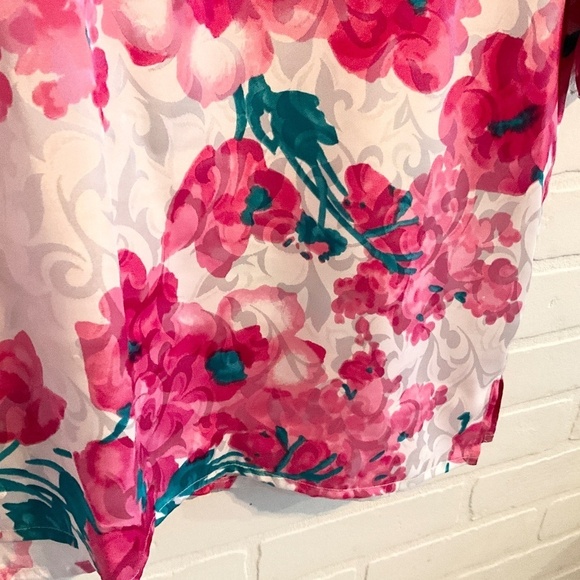 Vintage 80s Blouse Satin Iridescent Floral Paisley Flowy Pink Green White S - Picture 6 of 10